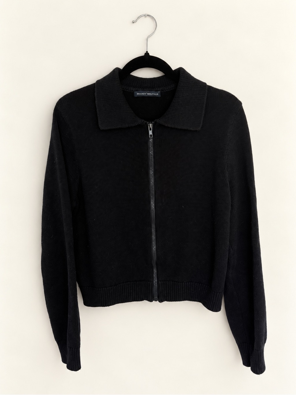 Brandy Melville Navy Blue Zip-Front Knit Jacket